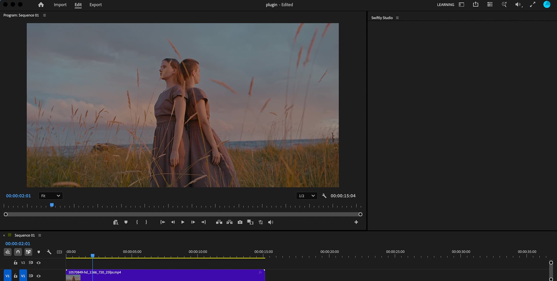 Swiftly Studio docked in Adobe Premiere Pro